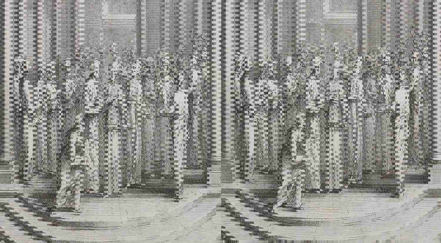 Augustin Calmet. Onction, et sacre des Rois d'Israël, et de Juda. Engraving. 1728.