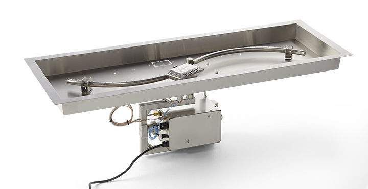 HPC Fire Electronic Ignition Gas Fire Pit Kit with Rectangular Bowl Pan