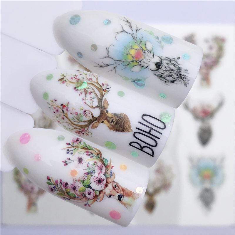 YZWLE Flower Series Nail Art Water Transfer Stickers - DIY Deer/Lavender Design