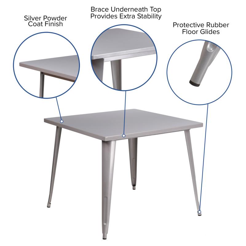 Flash Furniture Parker Commercial Grade 35.5 Square Silver Metal Indoor-outdoor Table