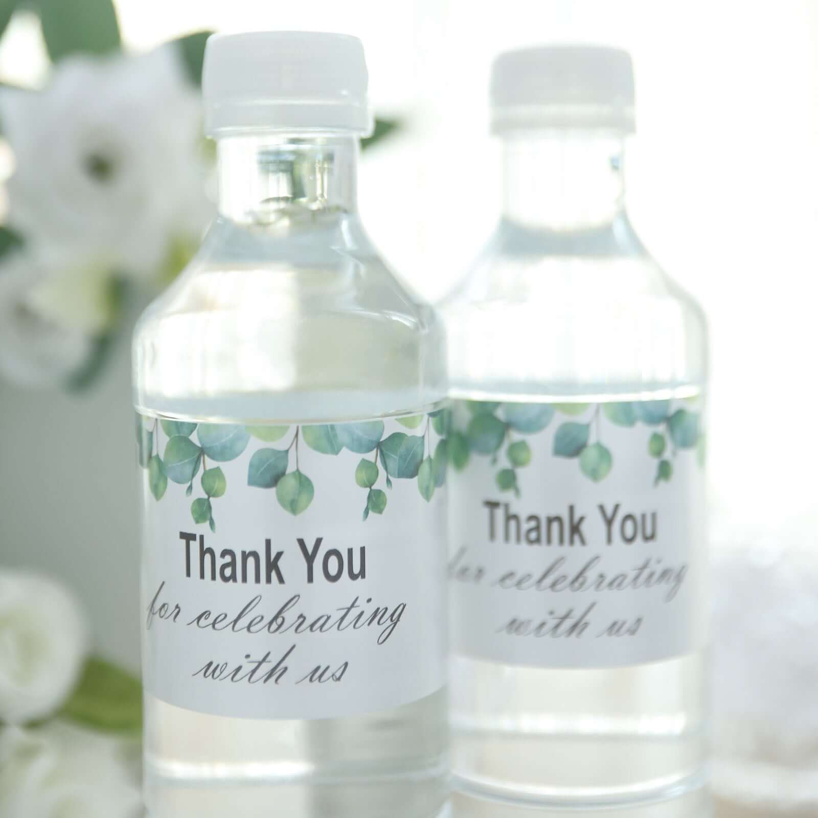 24 Pack White and Green Leaves Thank You Party Water Bottle Labels