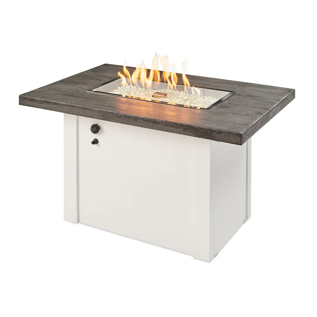 Outdoor Greatroom Company Stone Gray Havenwood Rectangular Gas Fire Pit Table with White Base