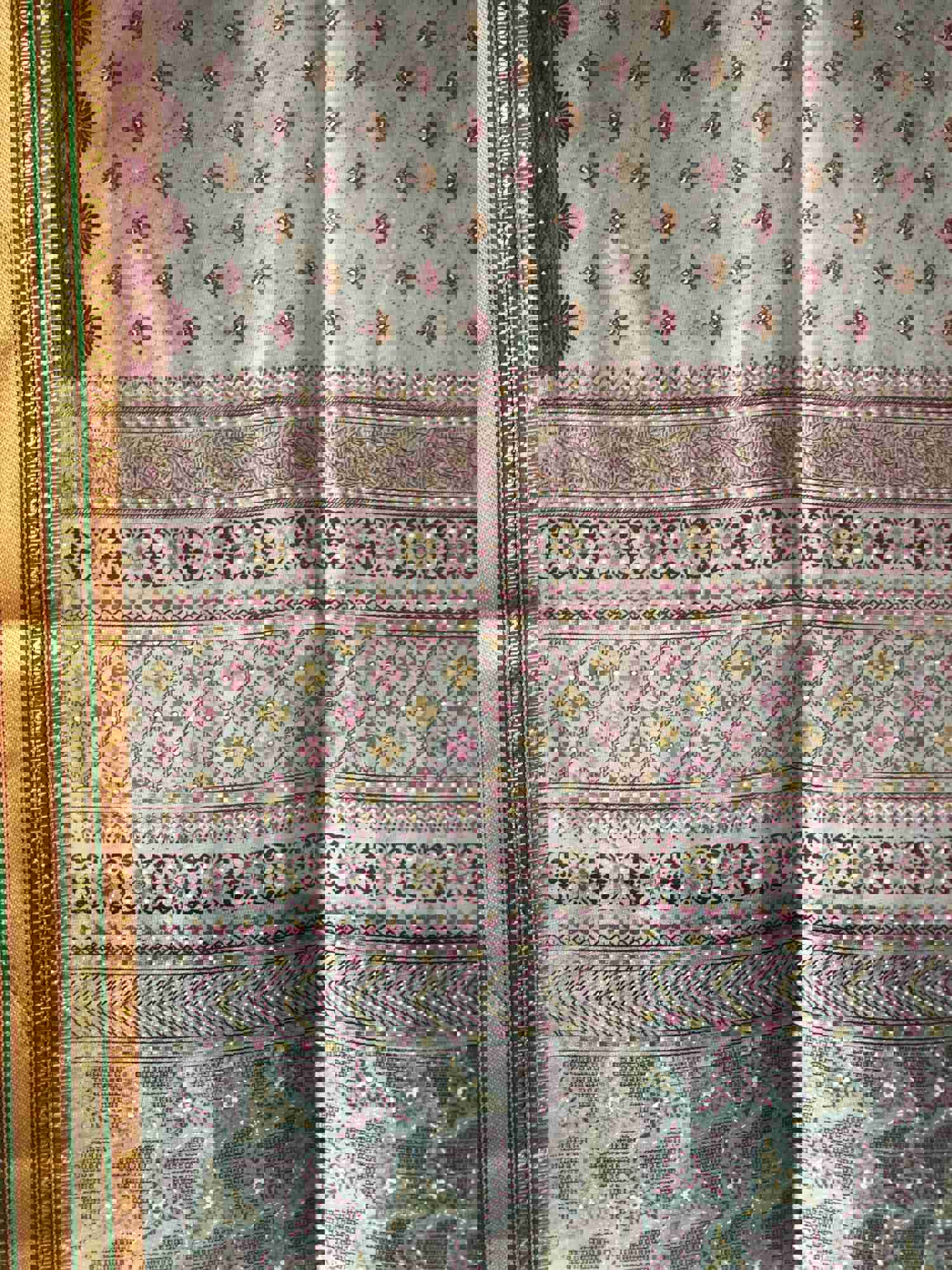 Peacock Semi Sheer Curtain in Red Sari Panel