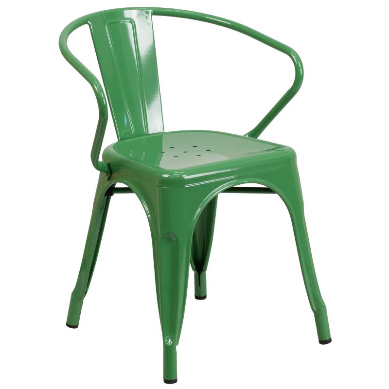 CH-51080TH-4-18ARM Flash Furniture Chauncey Commercial Grade 24 Round Green Metal Indoor-Outdoor Table Set with 4 Arm Chairs