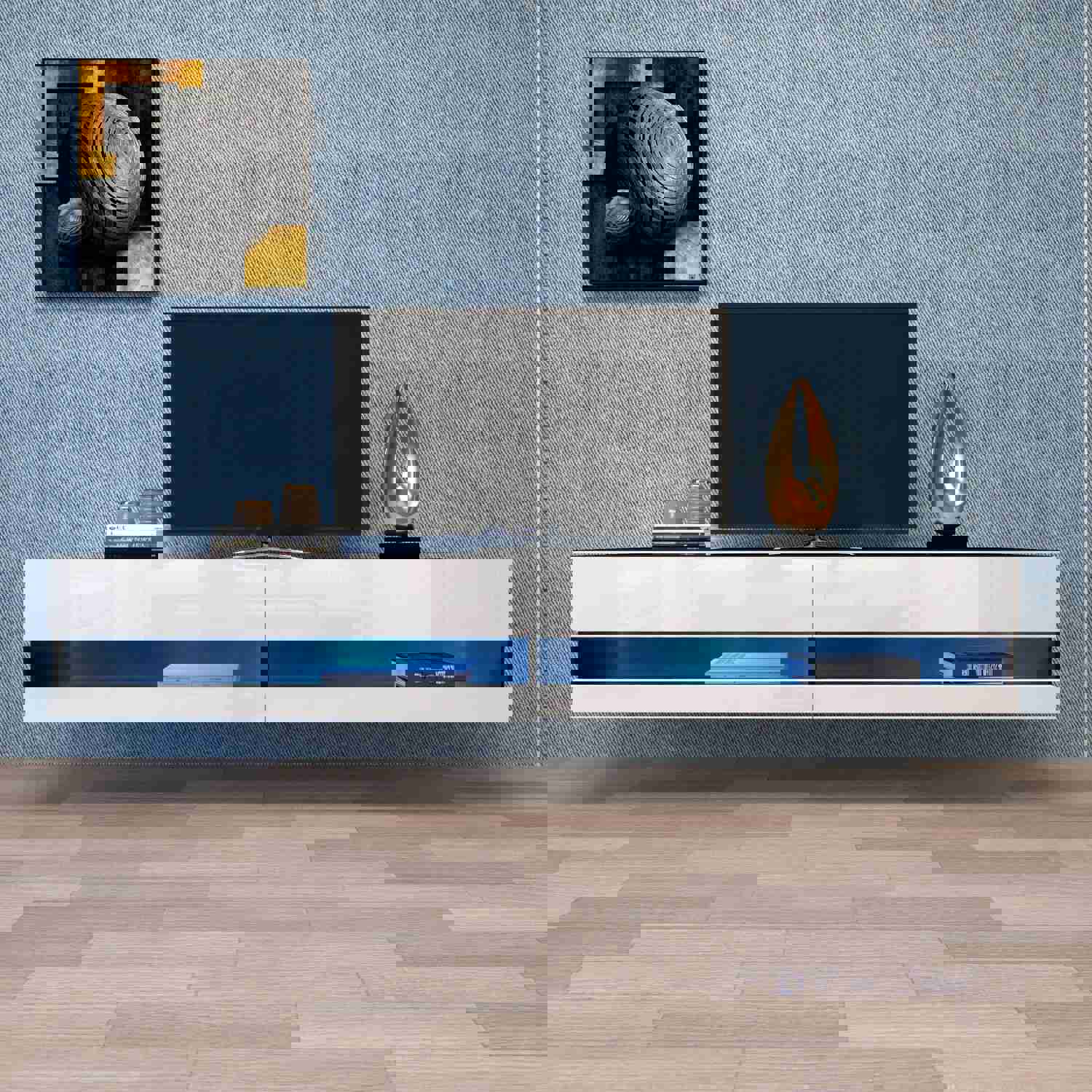 180 Wall Mounted Floating 80 inches TV Stand with 20 Color LEDs