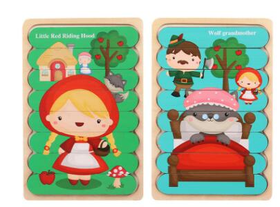 Double Sided Strip 3D Wooden Puzzles - Montessori Educational Toys for Babies and Kids