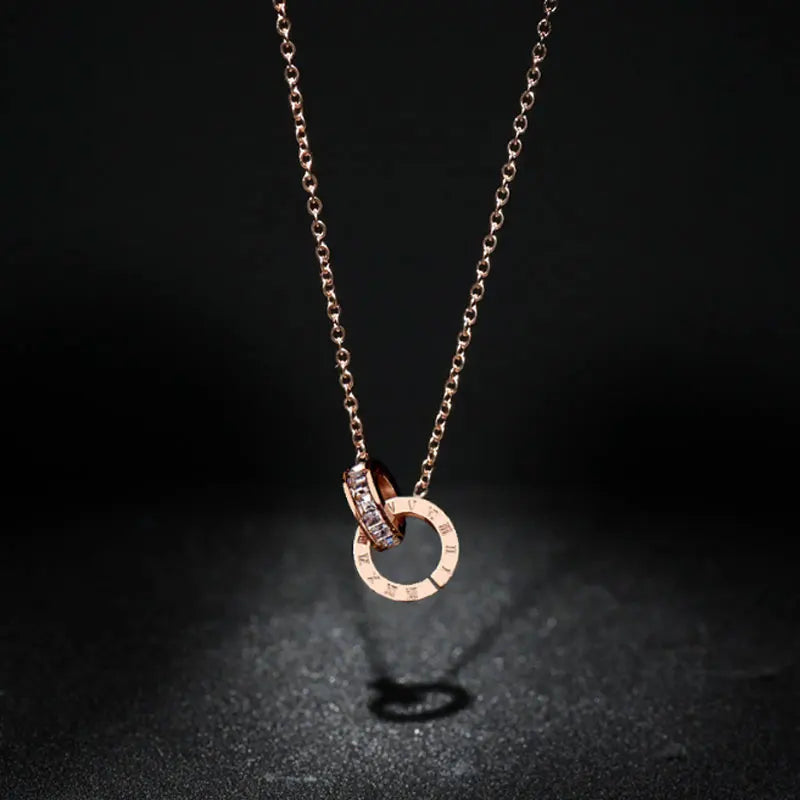 Classic Design Famous Brand Roman Numerals Pendant Necklace for Women - Titanium Steel Chain Necklace