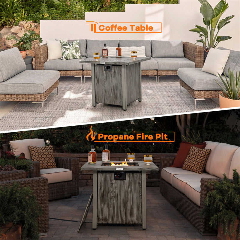 28” Square Propane Fire Pit Table with Lid, Lava Rocks & Cover