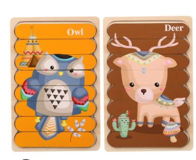 Double Sided Strip 3D Wooden Puzzles - Montessori Educational Toys for Babies and Kids