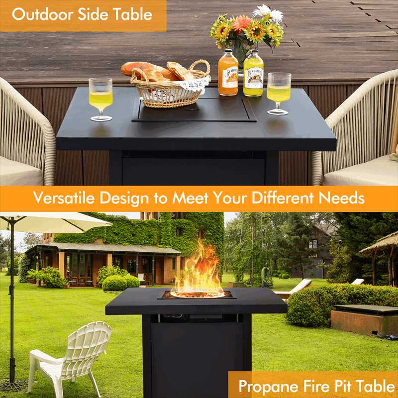 32 Propane Fire Pit Table 40000 BTU Square Gas Firepit Table with Lid and Fire Glass