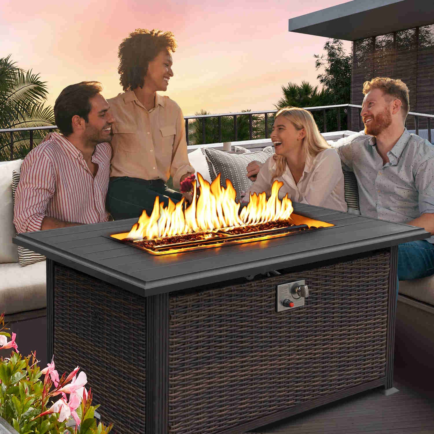 48 Propane Gas Fire Pit Table with Auto-Ignition, 50000 BTU, Aluminum Tabletop & Waterproof Cover