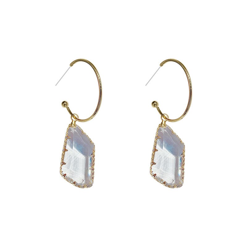 Korean Design Jewelry White Transparent Irregular Crystal Earrings for Women