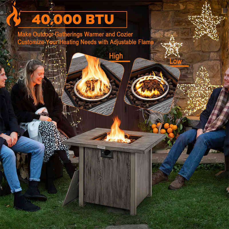 28” Square Propane Fire Pit Table with Lid, Lava Rocks & Cover