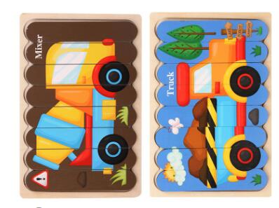 Double Sided Strip 3D Wooden Puzzles - Montessori Educational Toys for Babies and Kids