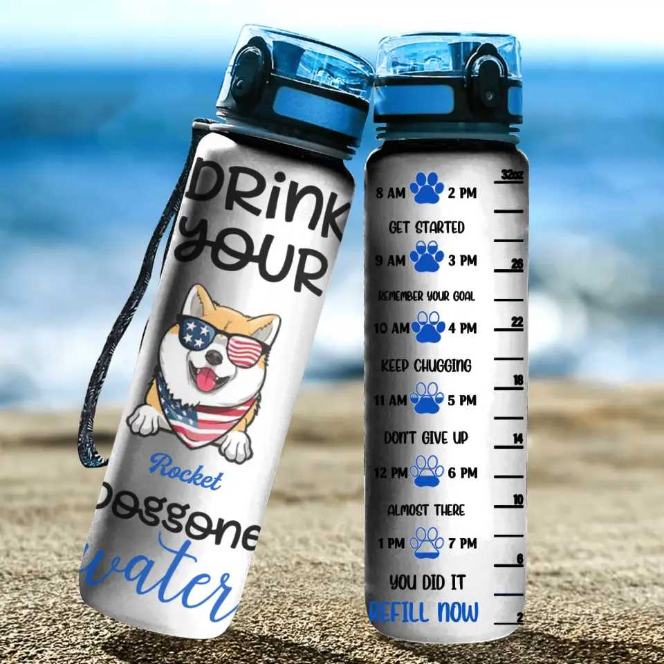 Personalized Custom Water Tracker Bottle - Funny Gift for Dog Lovers