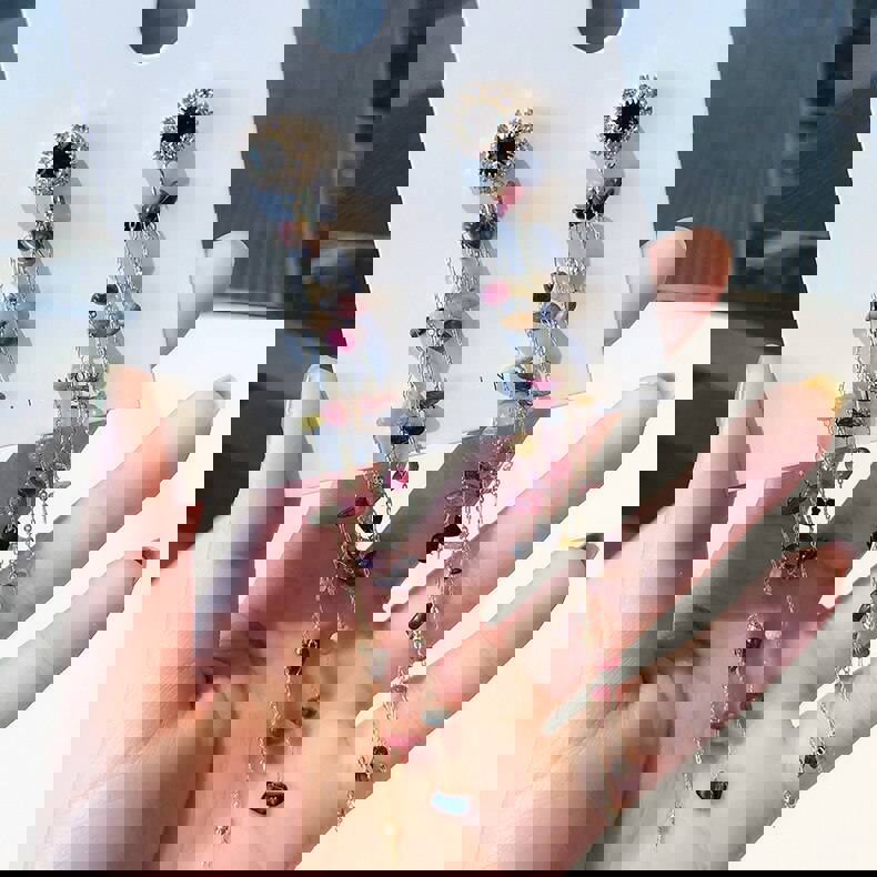 2022 Korean Design Jewelry Long Chain Personality Color Stone Earrings Crystal Tassel Earrings for Women Gift