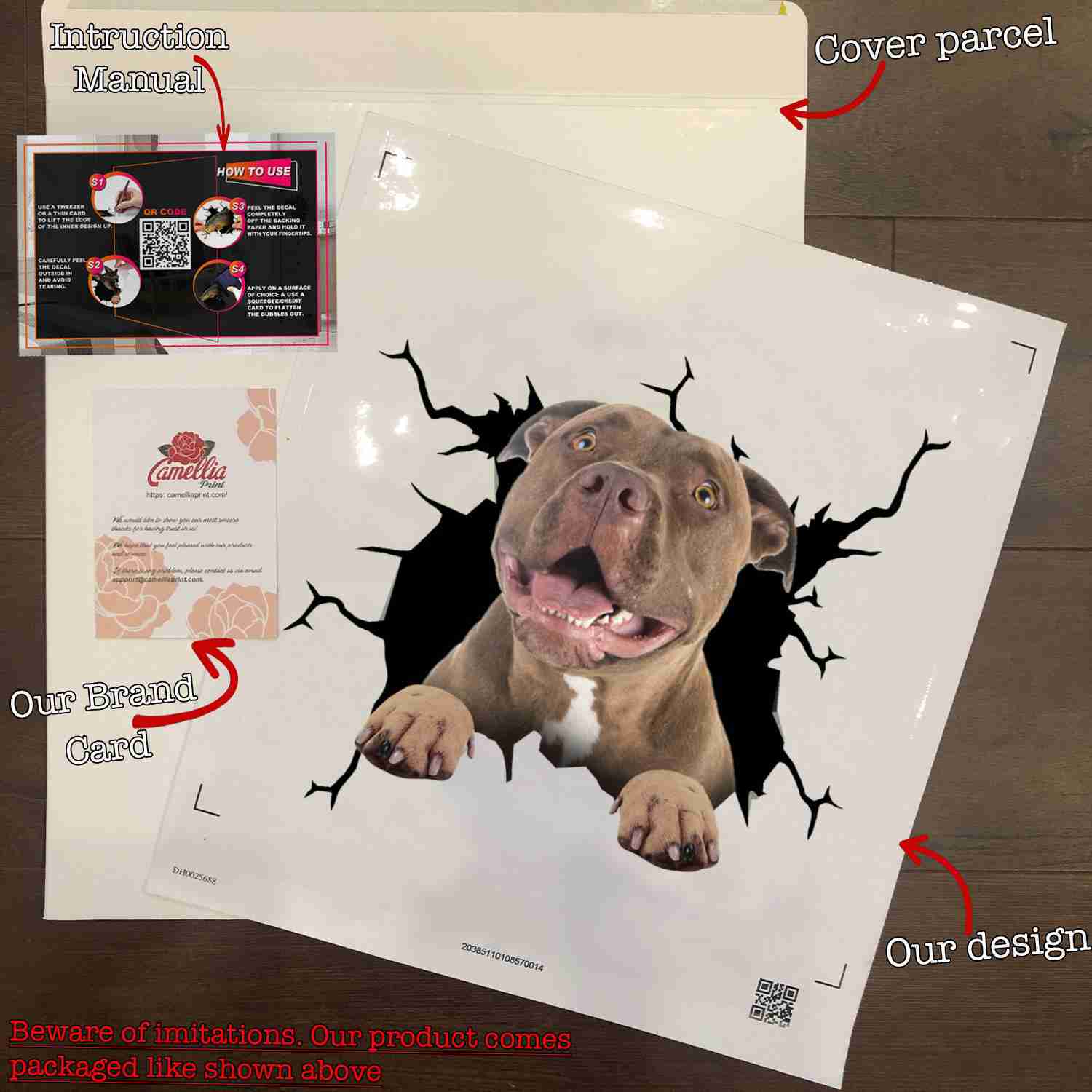 American Pitbull Terrier Crack Car Decal - Custom Funny Wall Sticker - Housewarming Gift