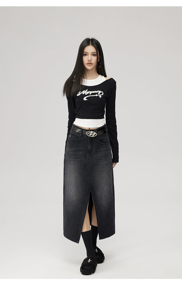 Black 2-in-1 Embroidered Patchwork Blouse