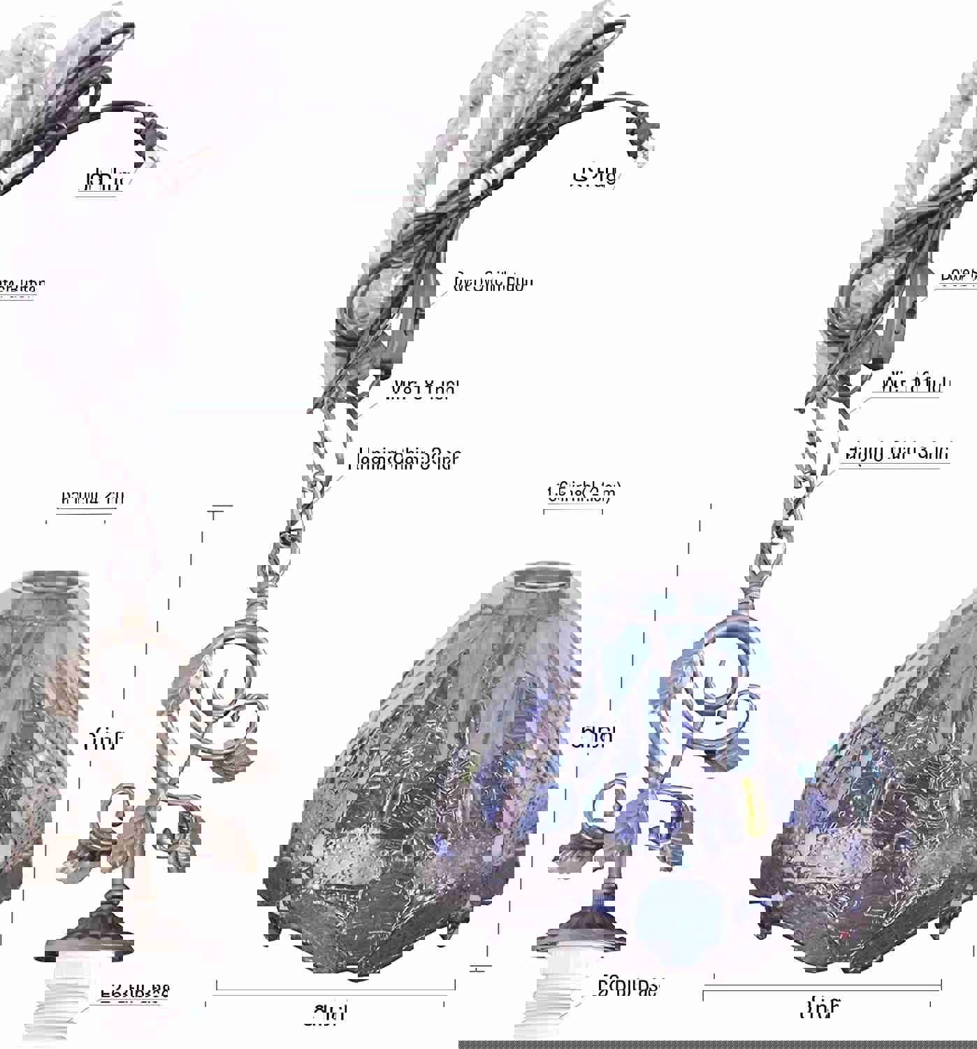 Werfactory® Tiffany Pendant Light - Navy Blue Stained Glass Dragonfly Hanging Lamp