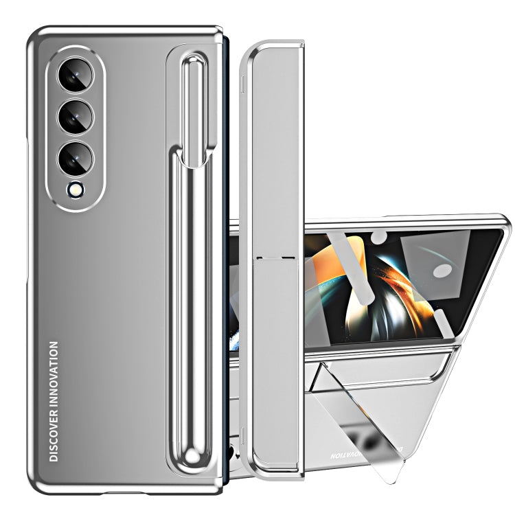 For Samsung Galaxy Z Fold4 2 in 1 Detachable PC Folding Phone Case with Holder & Pen Slot (Silver)