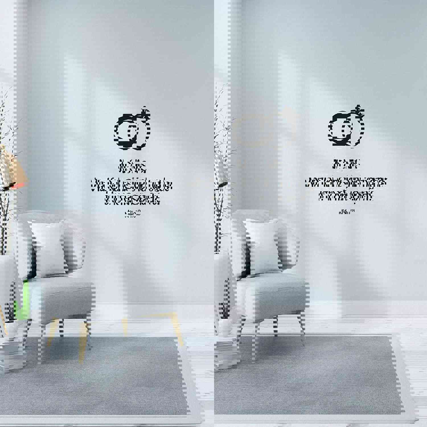 Religious Quotes Vinyl Wall Sticker - Mr and Mrs Marriage Bible Verse Decal