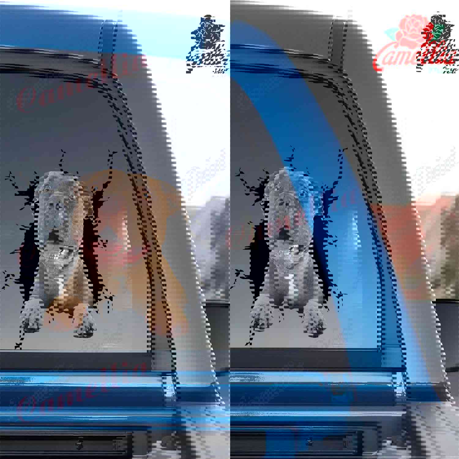 American Pitbull Terrier Crack Car Decal - Custom Funny Wall Sticker - Housewarming Gift