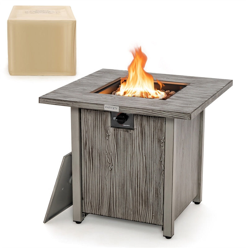 28” Square Propane Fire Pit Table with Lid, Lava Rocks & Cover