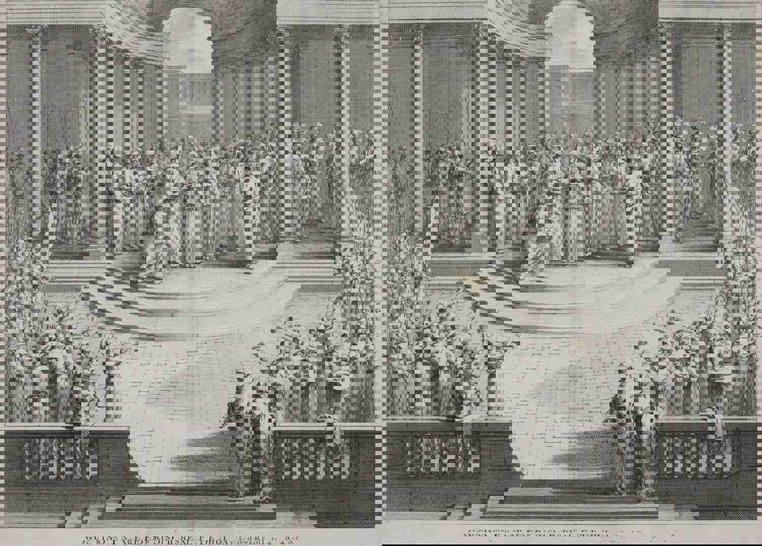 Augustin Calmet. Onction, et sacre des Rois d'Israël, et de Juda. Engraving. 1728.