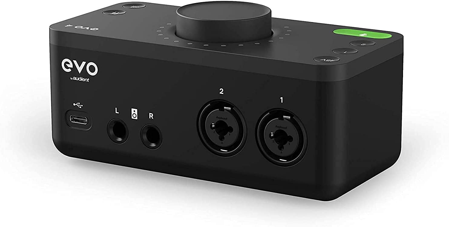 Audient EVO 4 Desktop 2x2 USB Type-C Audio Interface with Over-Ear Stereo Headphones and XLR Mic Cable