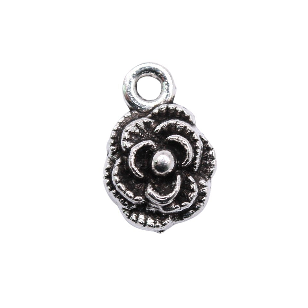 20pcs Antique Silver Flower Charms for DIY Jewelry Making