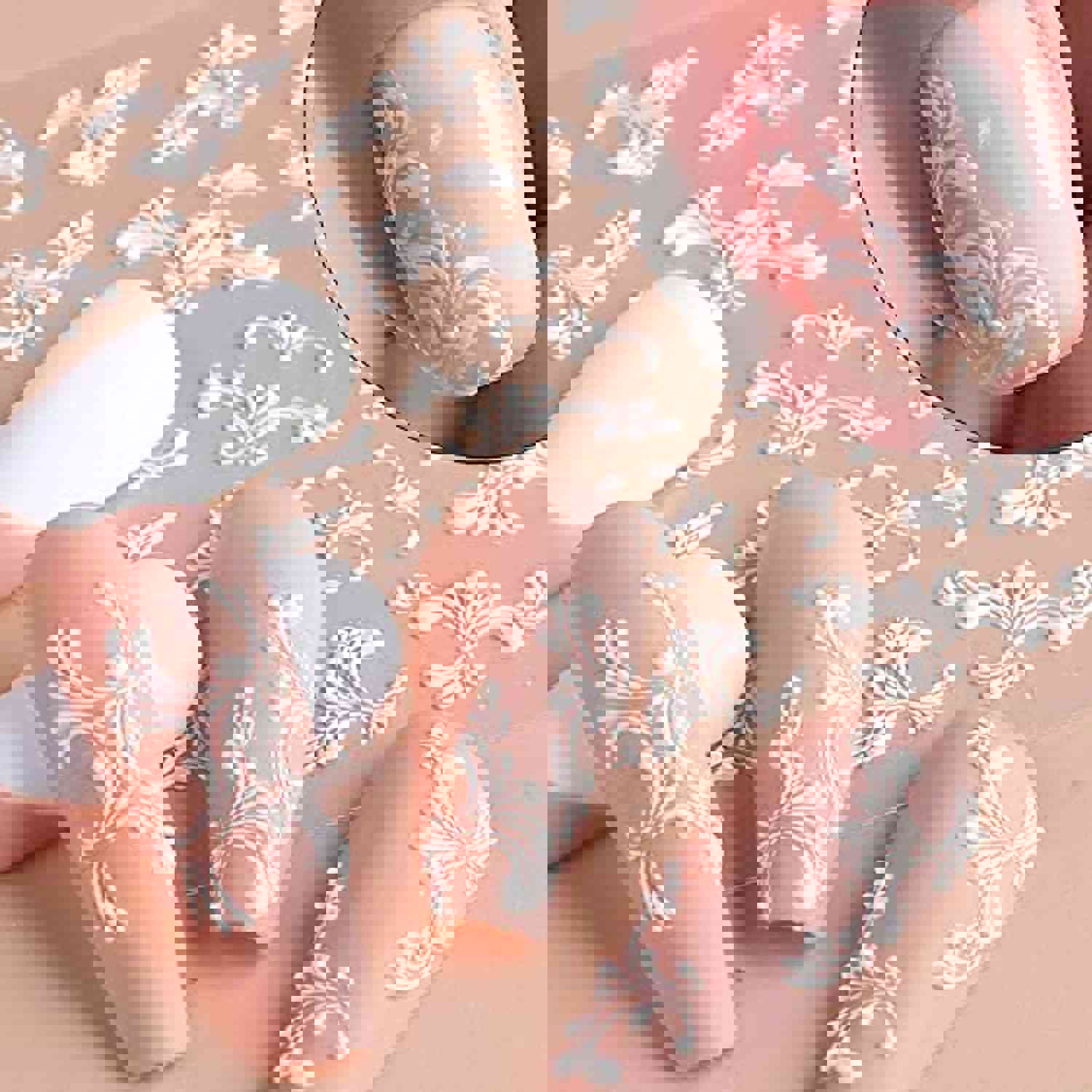 4 Sheets 5D Flower Nail Art Stickers - Self-Adhesive White Lace Floral Nail Decals for DIY Manicure