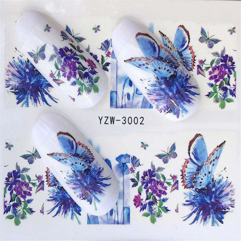 YZWLE Flower Series Nail Art Water Transfer Stickers - DIY Deer/Lavender Design
