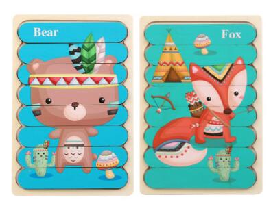 Double Sided Strip 3D Wooden Puzzles - Montessori Educational Toys for Babies and Kids
