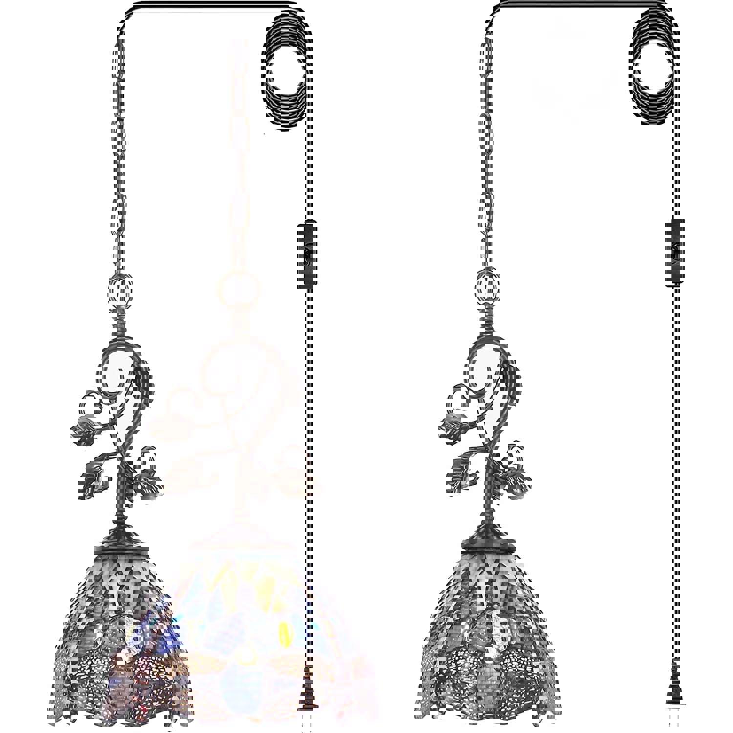 Werfactory® Tiffany Pendant Light - Navy Blue Stained Glass Dragonfly Hanging Lamp