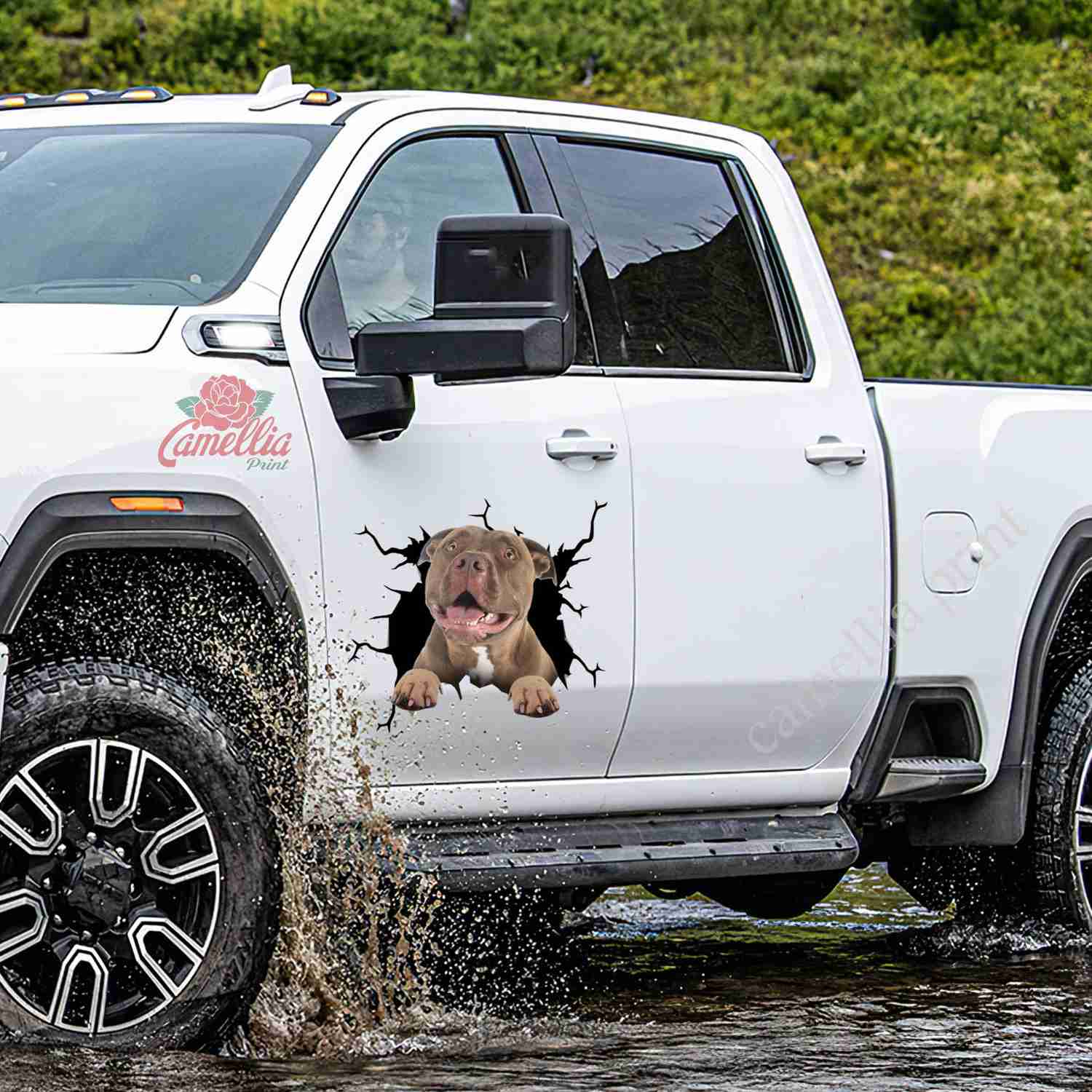 American Pitbull Terrier Crack Car Decal - Custom Funny Wall Sticker - Housewarming Gift