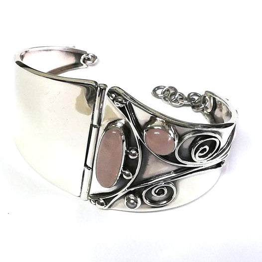 Handmade Sterling Silver 950 Bracelet with Pink Quartz and Pearls - Perfect Birthday Gift for Her
