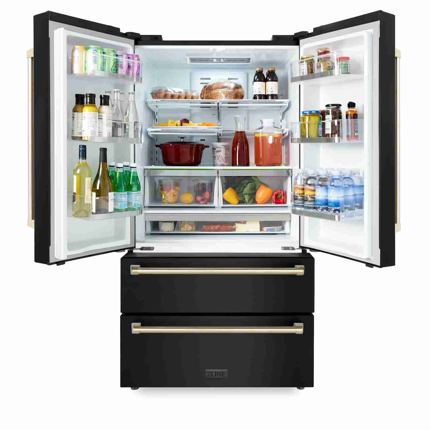 ZLINE 36 In. Autograph 22.5 cu. ft. Refrigerator with Ice Maker in Fingerprint Resistant Black Stainless Steel and Gold Accents