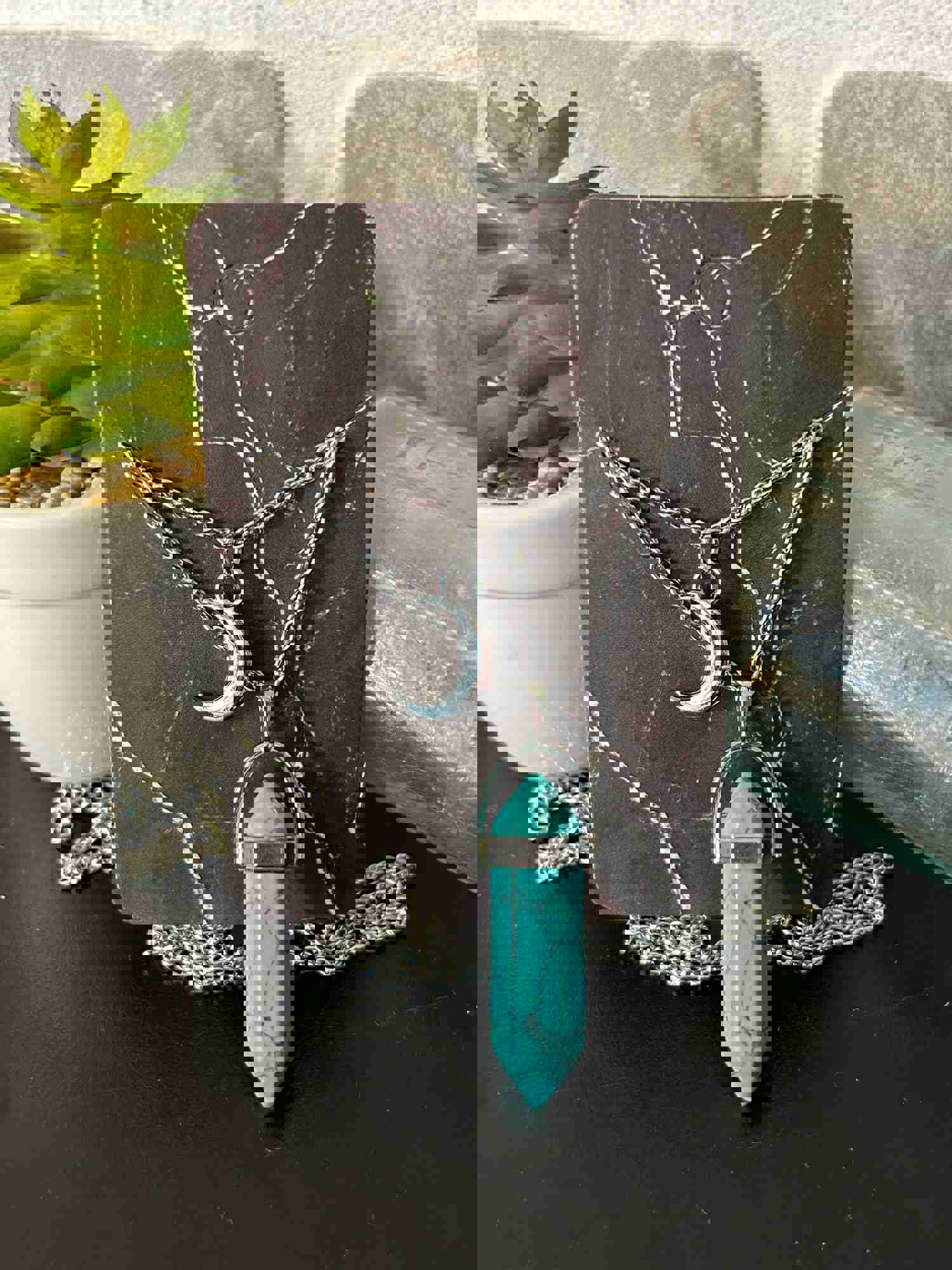 Stacked Crystal Necklace with Moon Charm