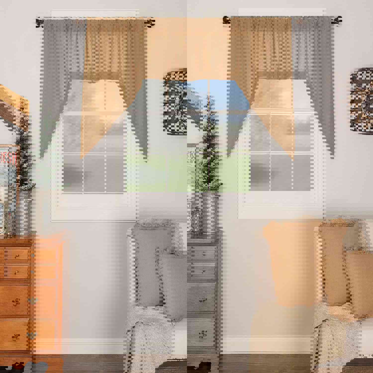 Burlap Natural Swag Curtain - 100% Cotton Pair for Window Decor