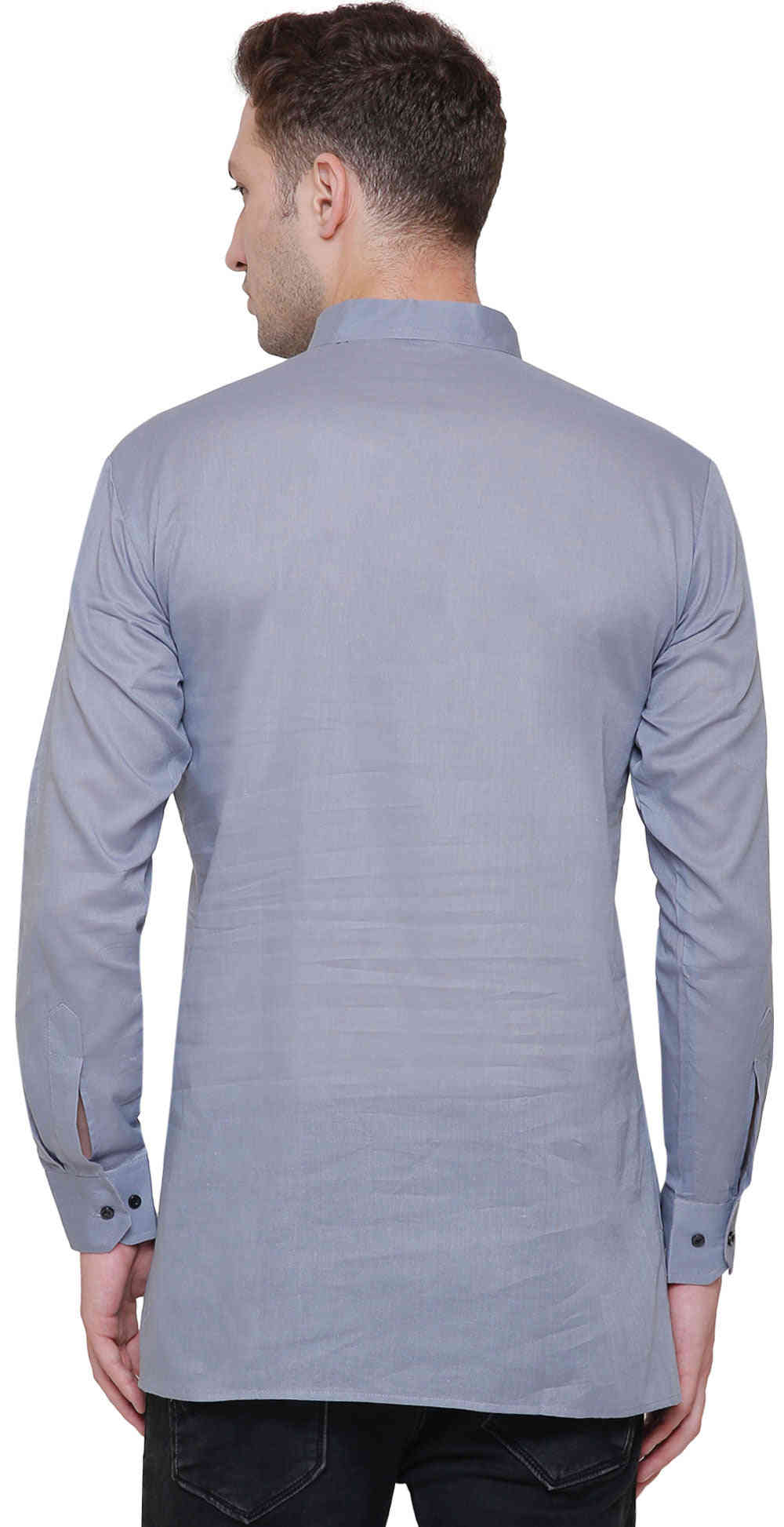 Cotton Men's Designer Short Kurta - Grey Indian Clothing