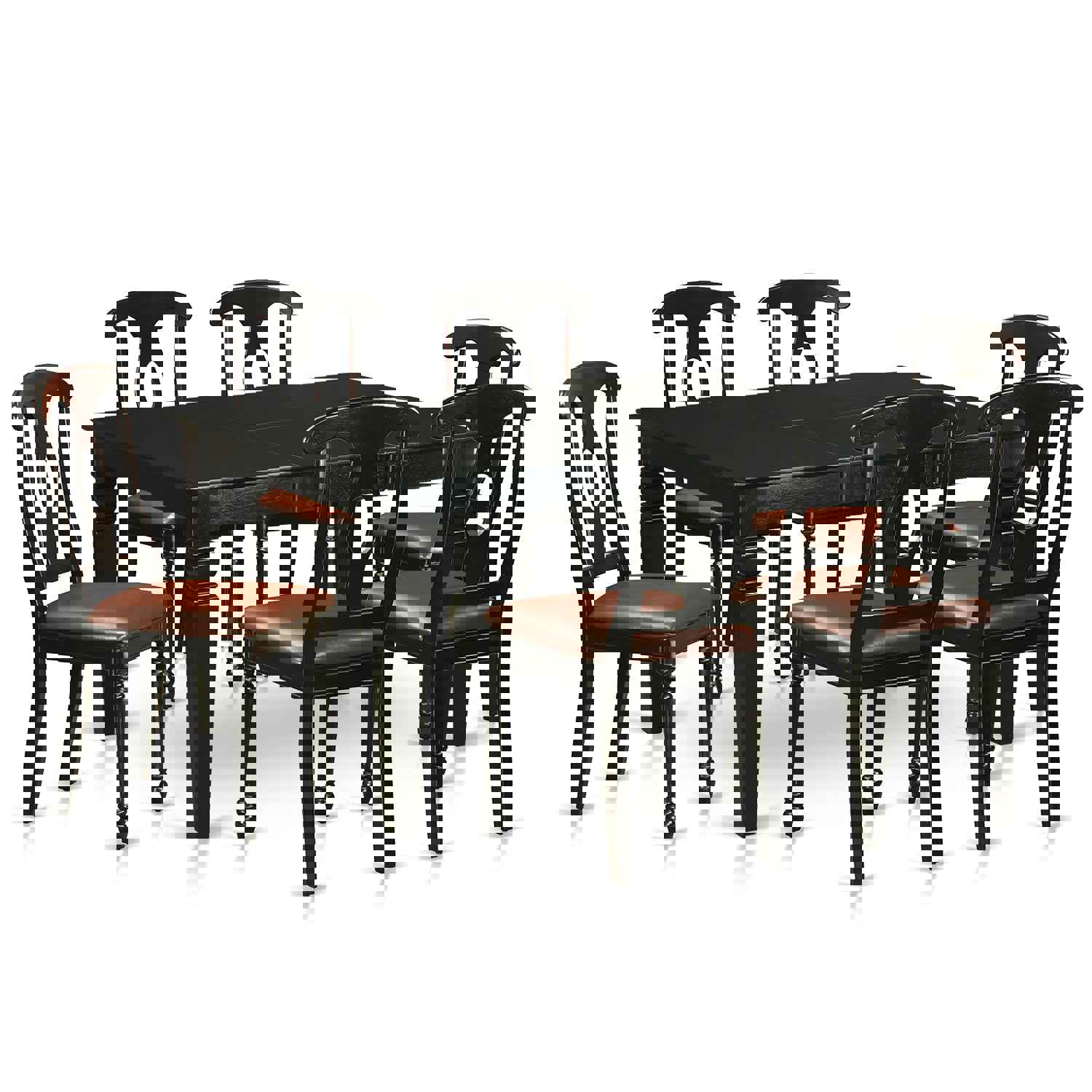 East West Furniture WEKE7-BLK-LC 7 Piece Dining Room Table Set with Butterfly Leaf and 6 Faux Leather Chairs