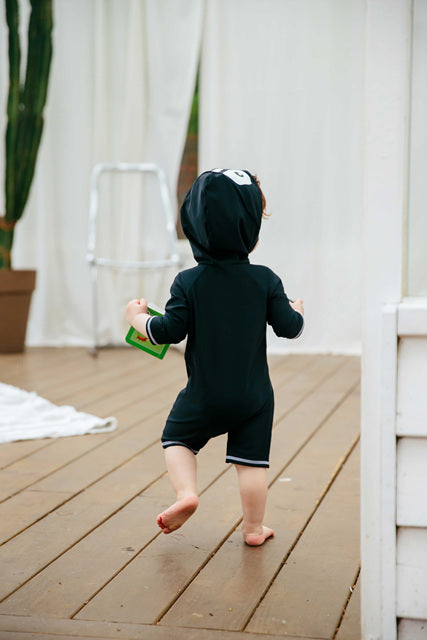 Baby Penguin Black Hoodie Baby 3/4 Sleeve Swimsuit