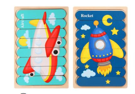 Double Sided Strip 3D Wooden Puzzles - Montessori Educational Toys for Babies and Kids
