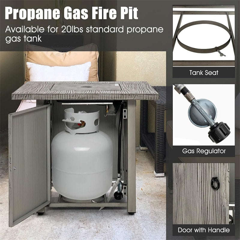 28” Square Propane Fire Pit Table with Lid, Lava Rocks & Cover