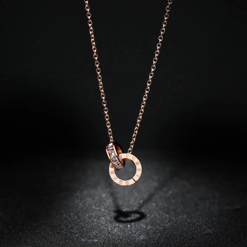 Classic Design Famous Brand Roman Numerals Pendant Necklace for Women - Titanium Steel Chain Necklace