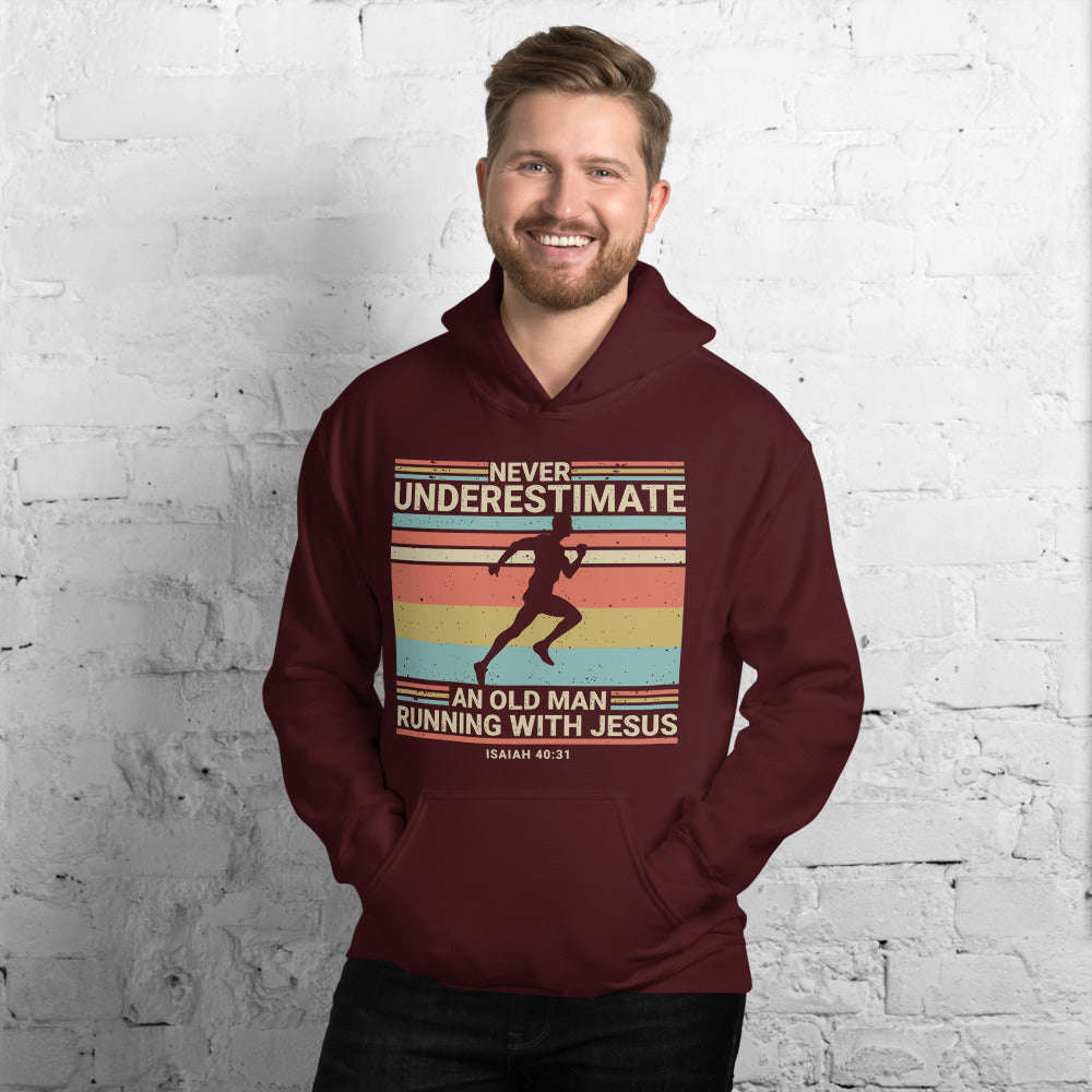 F&H Christian Never Underestimate an Old Man Running with Jesus Mens Hoodie