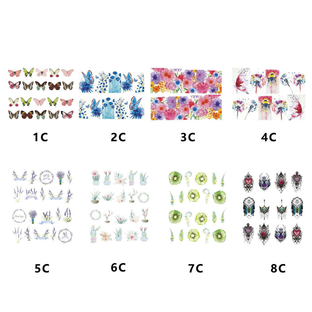 Mixed Flowers Butterfly Design Water Decals Transfer Nail Stickers