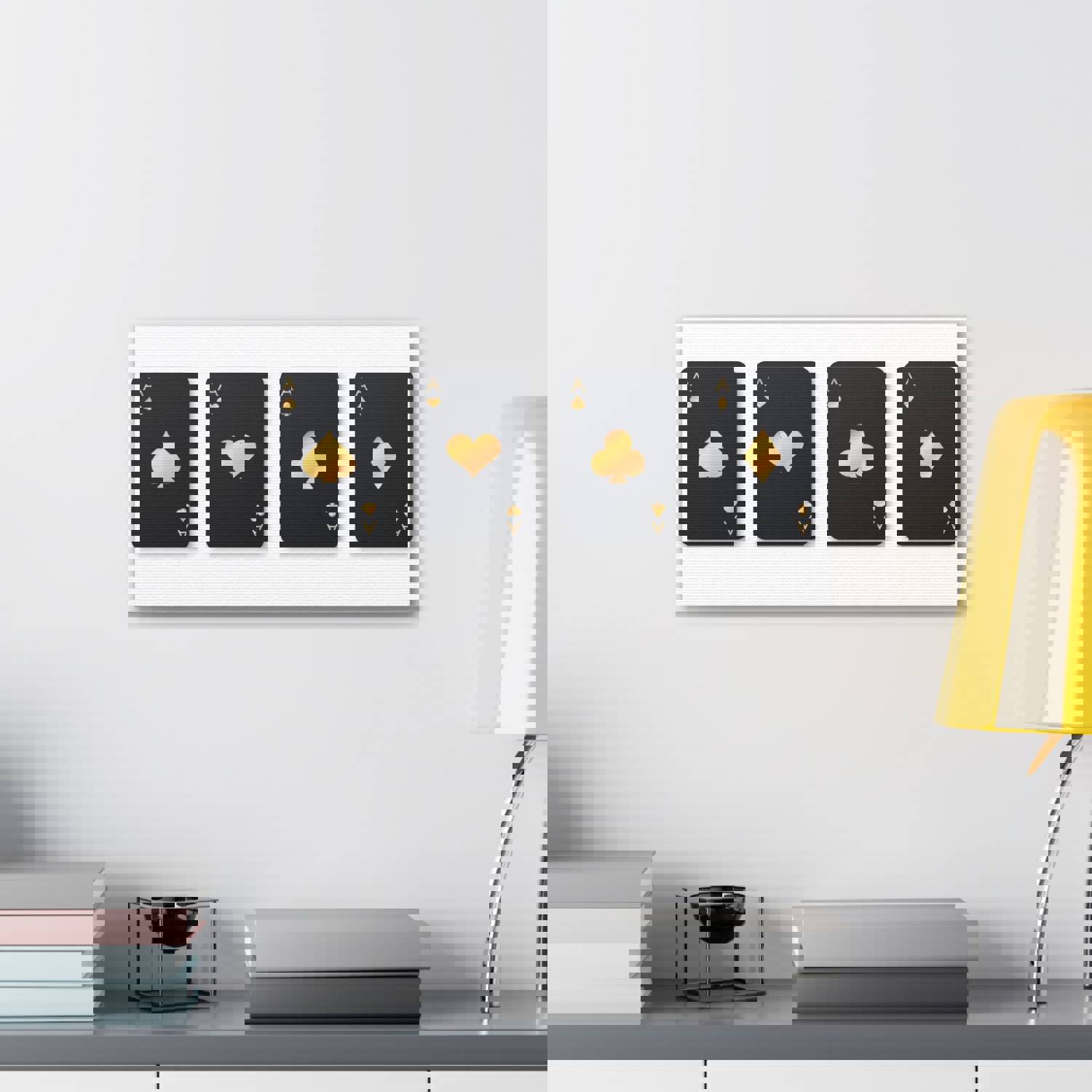 Four Black Aces Card Suits Playing Card Canvas Wall Art - Ready-to-Hang Home Decor