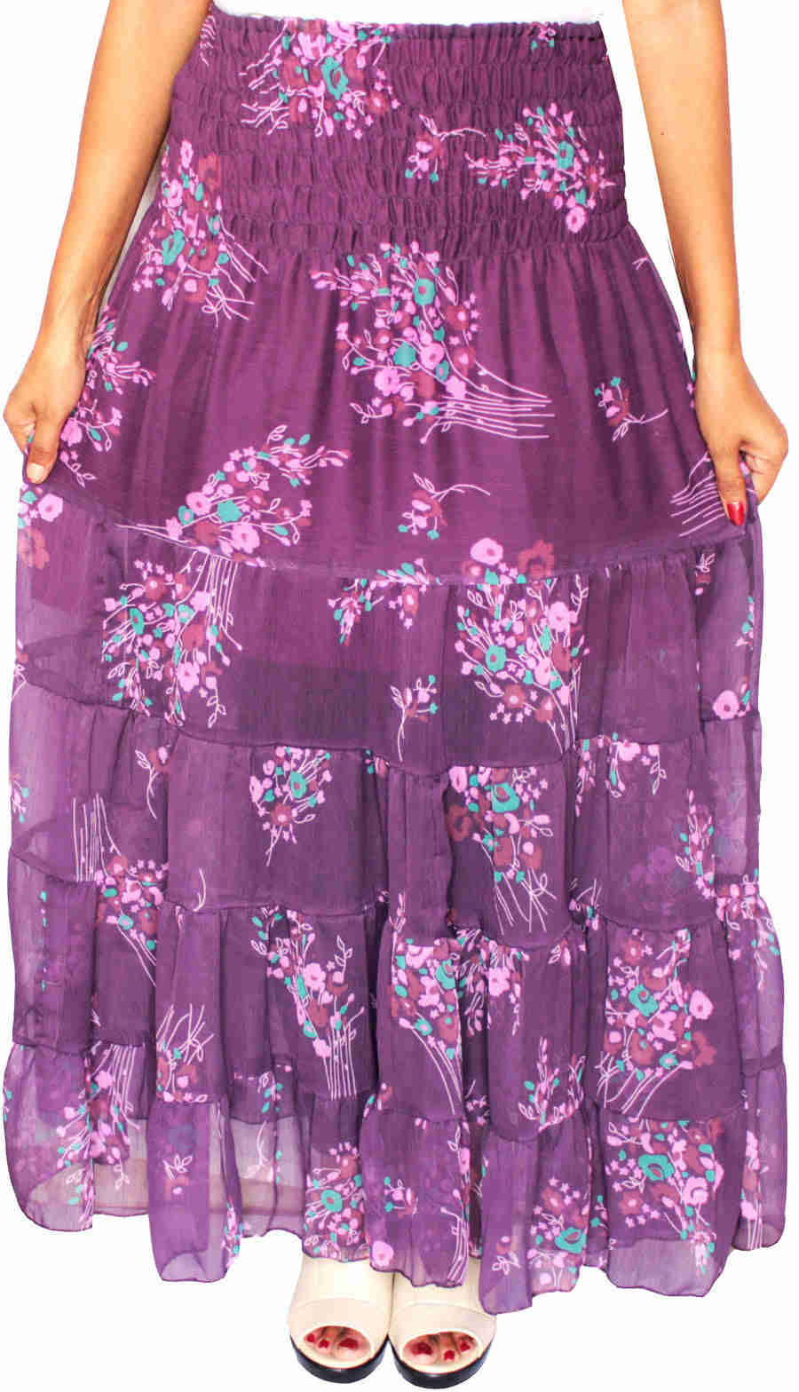 Women's Long Skirt Cover Up Beach Wear Printed Indian Clothing (Purple)