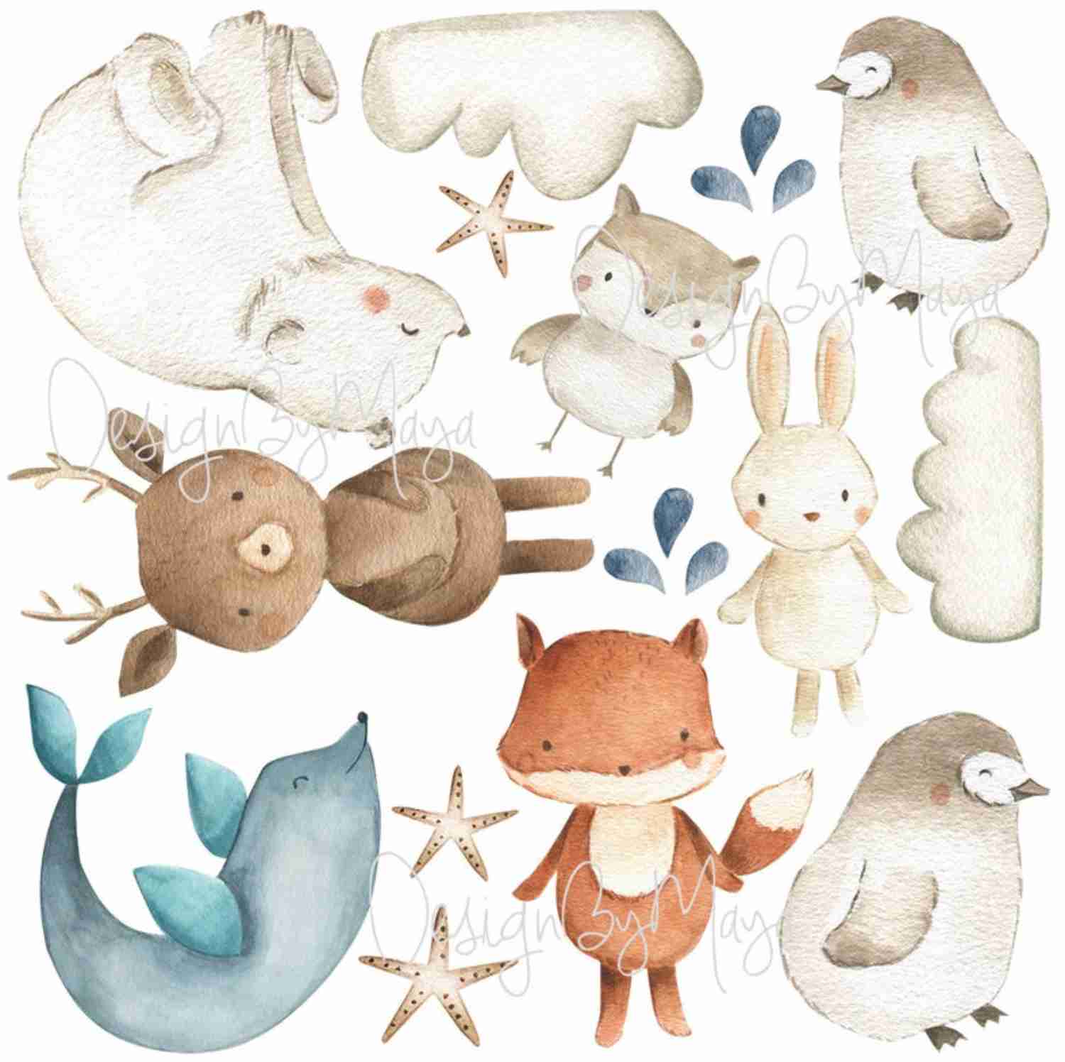 Arctic Polar Bear and Friends - Fabric Nursery Wall Art Decals